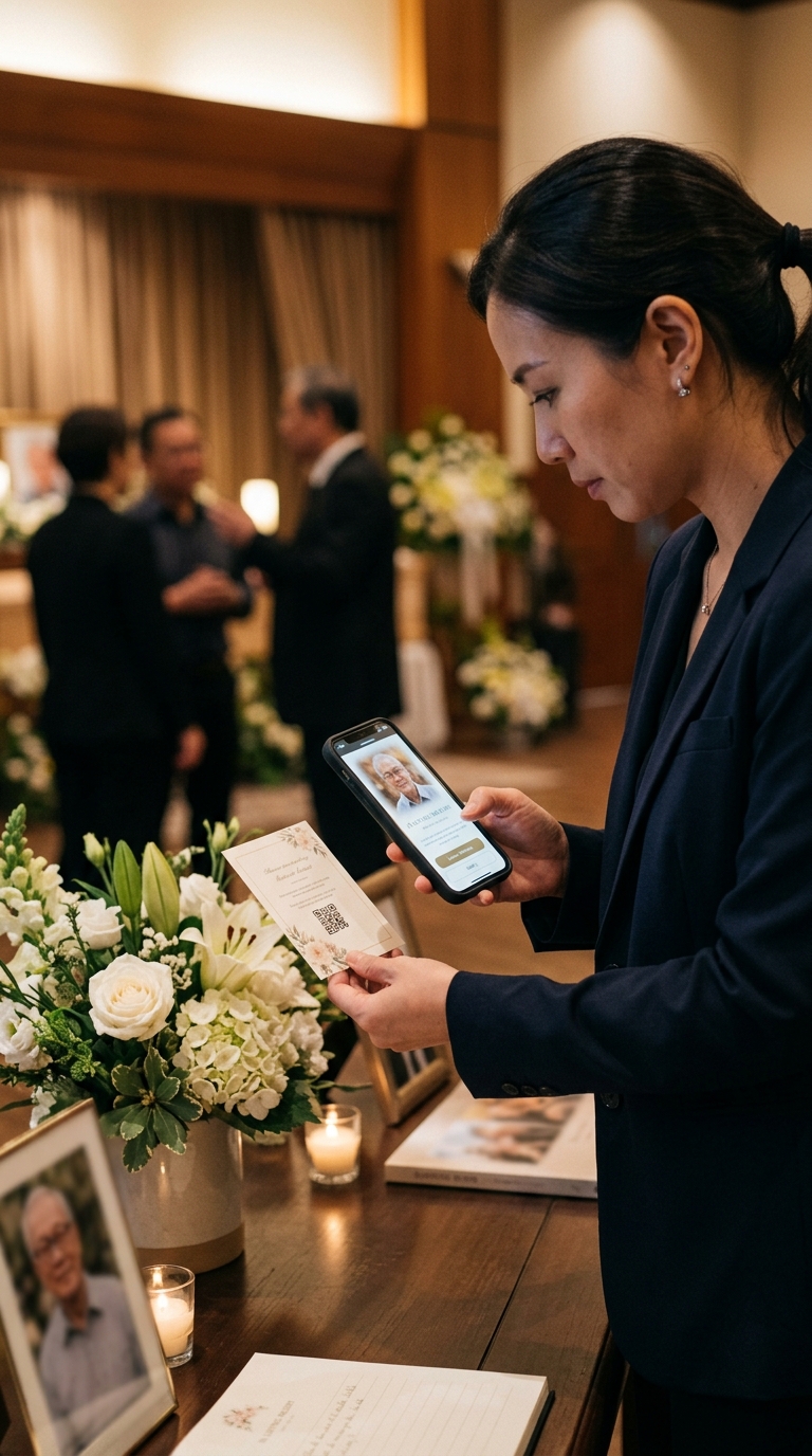 Someone scanning the Carn QR code at a wake